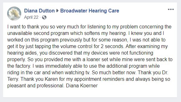 Broadwater Hearing Care testimonial